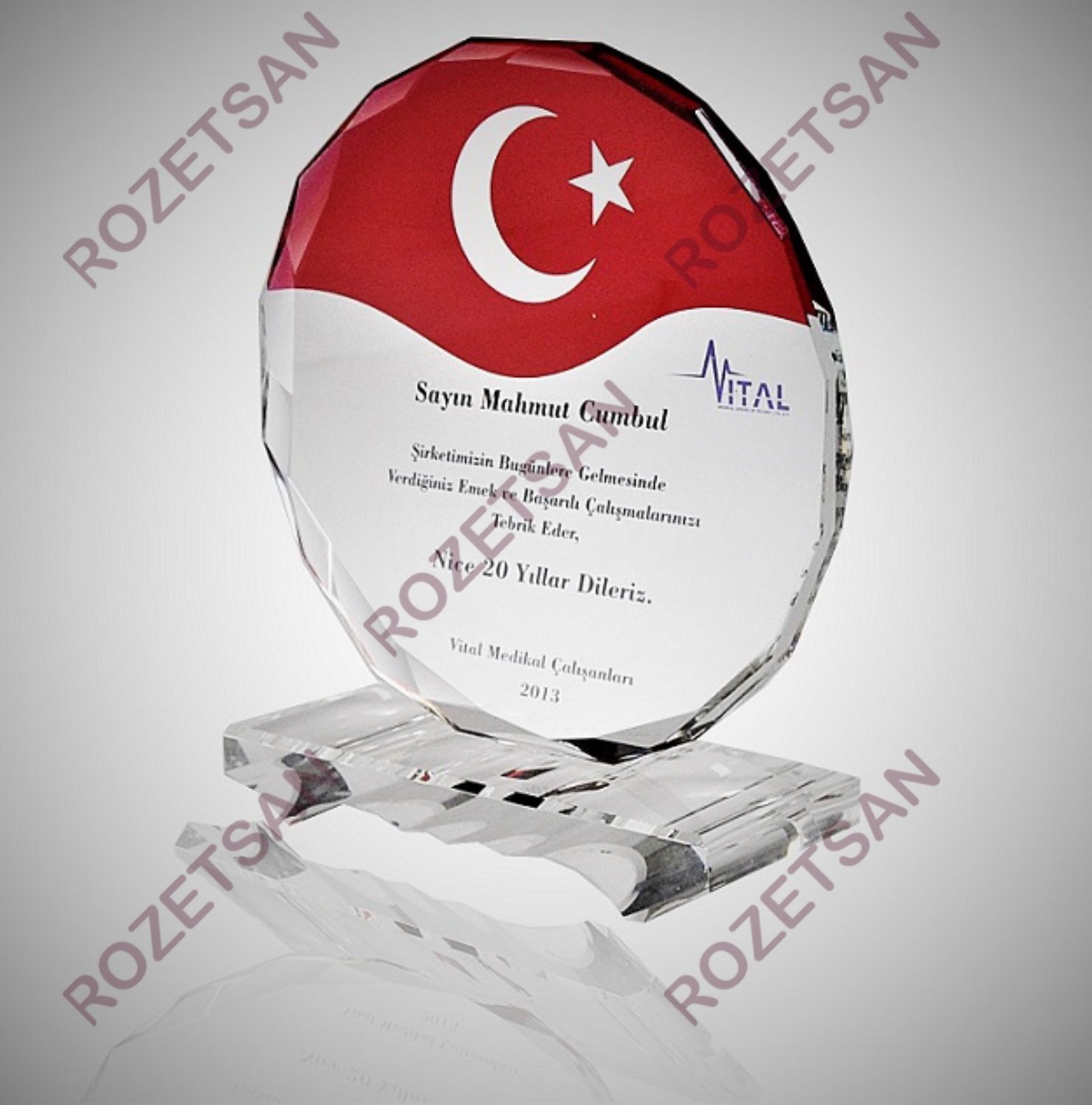 Türk Bayraklı Yuvarlak Kristal Plaket